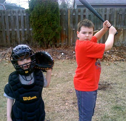 April 2008, Hunter at bat Nathan catching.